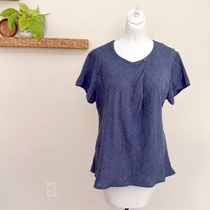 Flax Womens Blue Linen Short Sleeve Top Petite P US 4-6 Oversized Minimalist